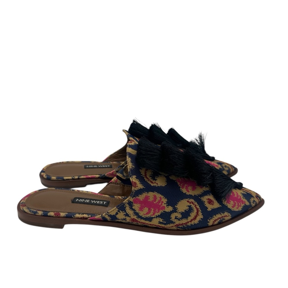 Nine West Ollial Tassel Tasseled Mules Slip On Pointed Toe Boho Shoe - Picture 2 of 9